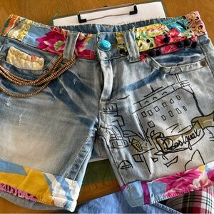 Desigual Denim Shorts with Artistic Accents
